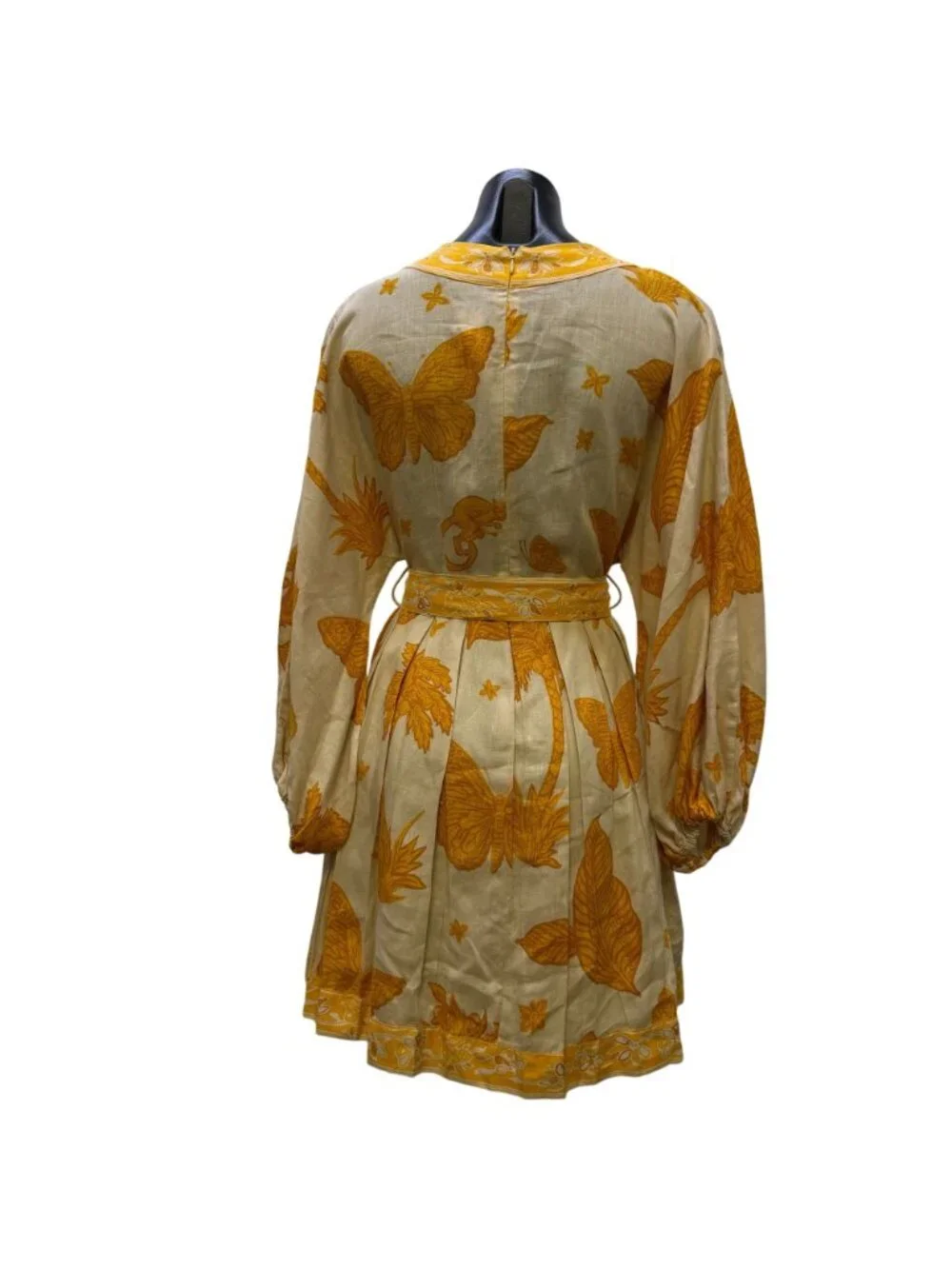 Banana Republic Linen Belted Dress Yellow Cream Long Sleeve Size 4 - Picture 2 of 8